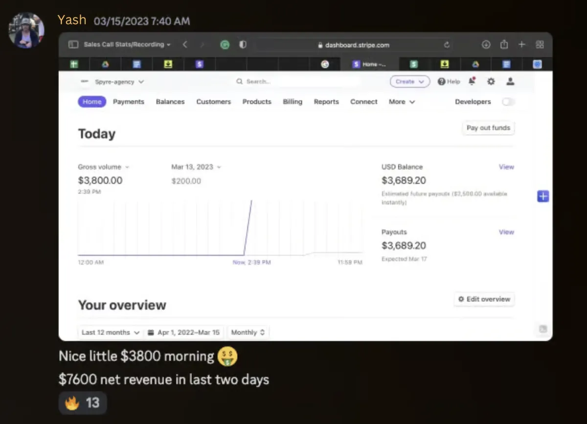 Yash $3800 morning $7600 two days
